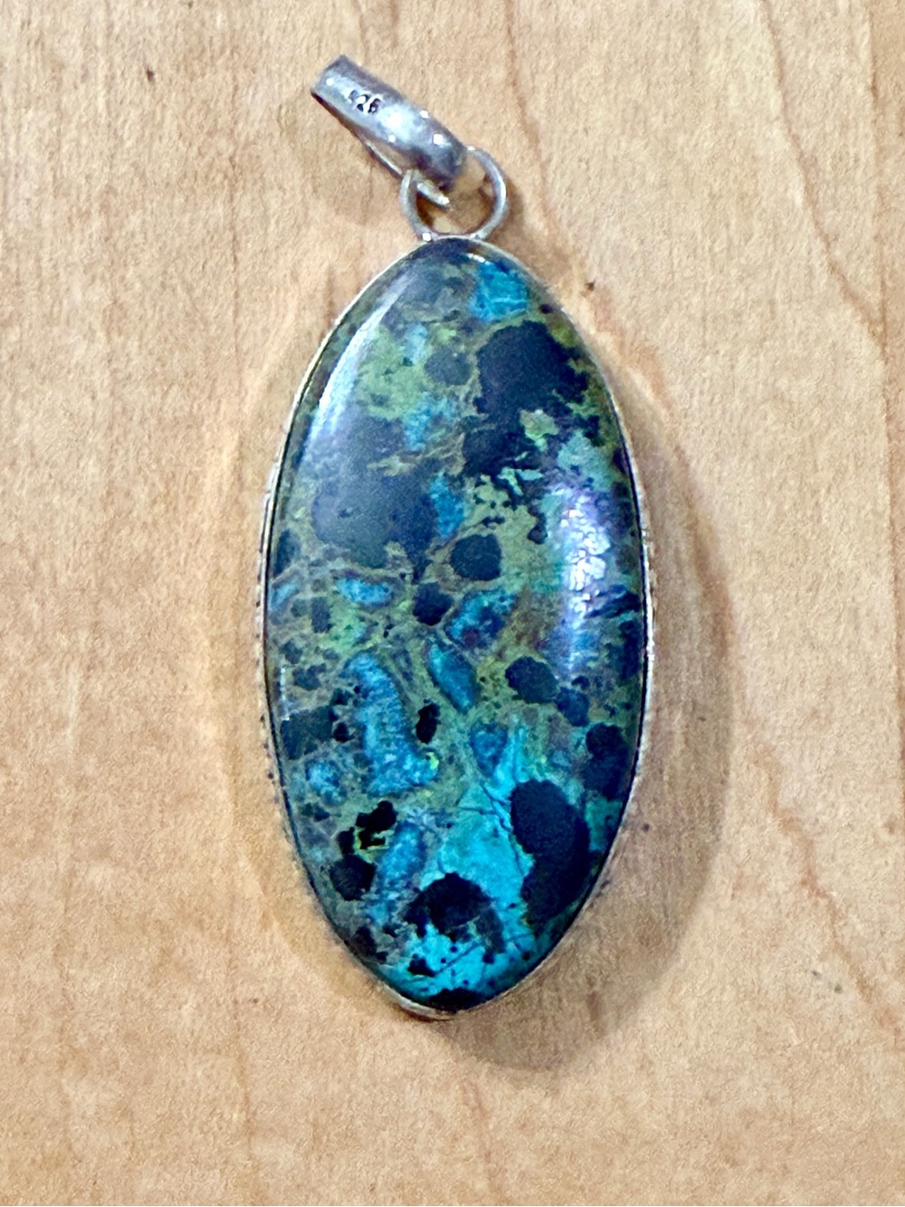 Gorgeous Blue-Green Chrysocolla Oval Stone Pendant Necklace - 925 Plated/Stamped